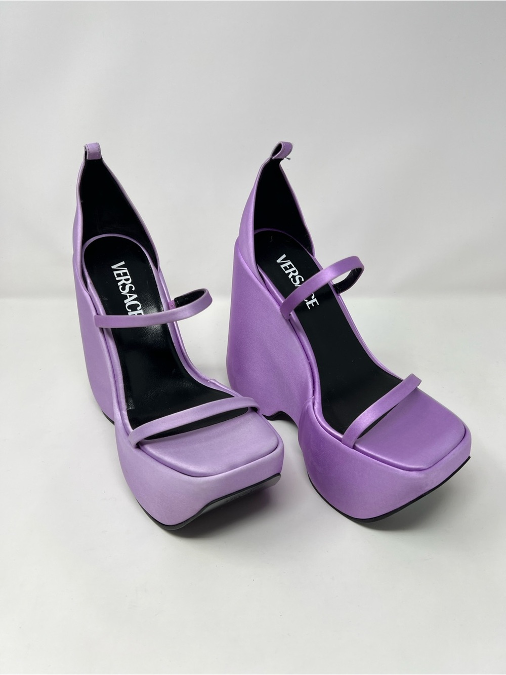 Versace Satin Platform Wedge Sandals